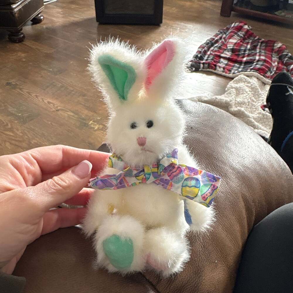 Boyds Bears The Head Bean Collection White Plush Easter Bunny Rabbit with Rainbo
